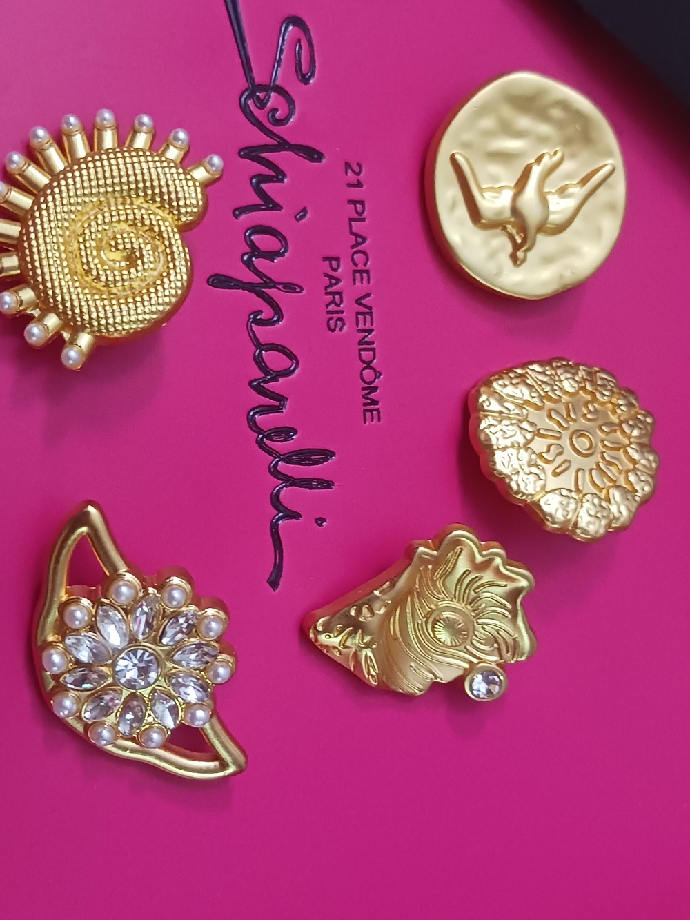 Schiaparelli Gold Tone Decorative Brooch Set - Gold FRANCE
